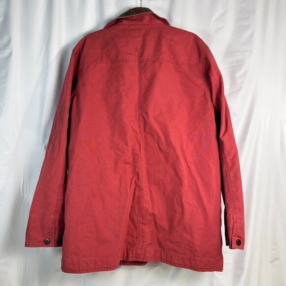 VTG LL Bean Jacket Womens Large Reg. Red Canvas Chore Barn Coat Corduroy Trim - Picture 3 of 12